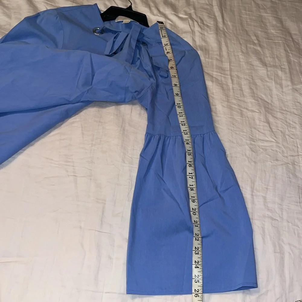 Michael Kors Blue Lace Up Neck Bell Sleeve Blouse Flowy Top NWOT Size M